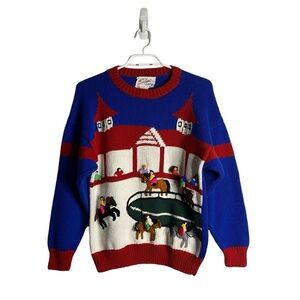 Vintage Handmade 100% Cotton Crewneck 3D Derby Knit Sweater